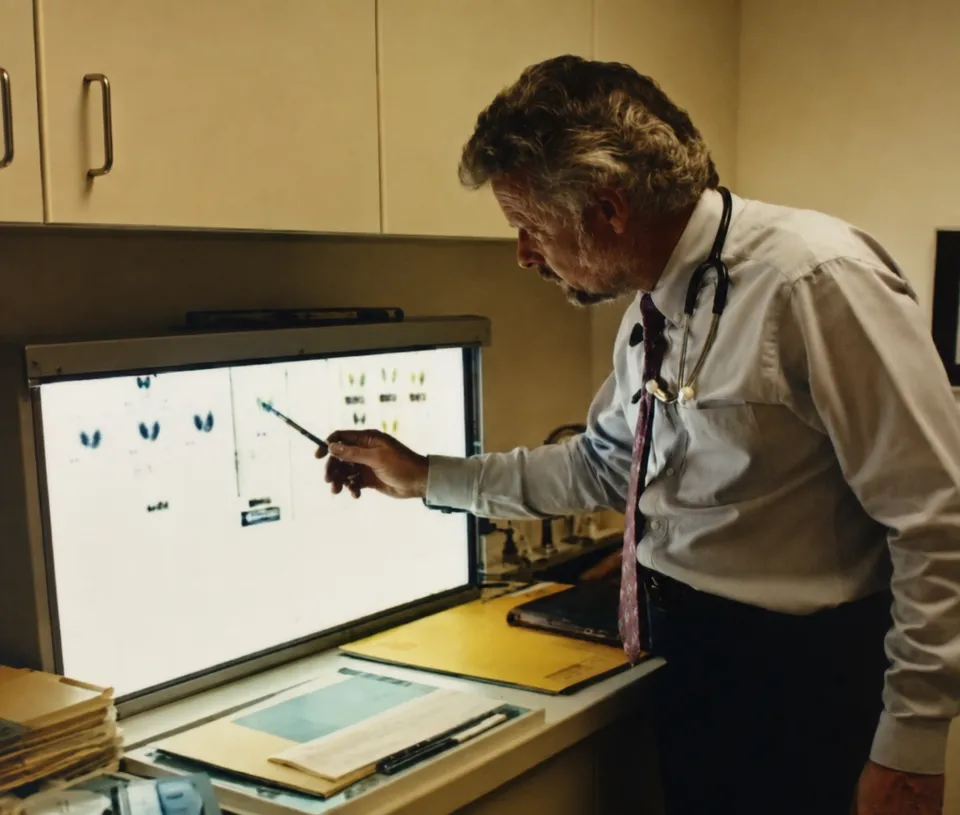 Dr. Richard Guttler on the NBC Today Show reviewing thyroid scan images on a lightbox.